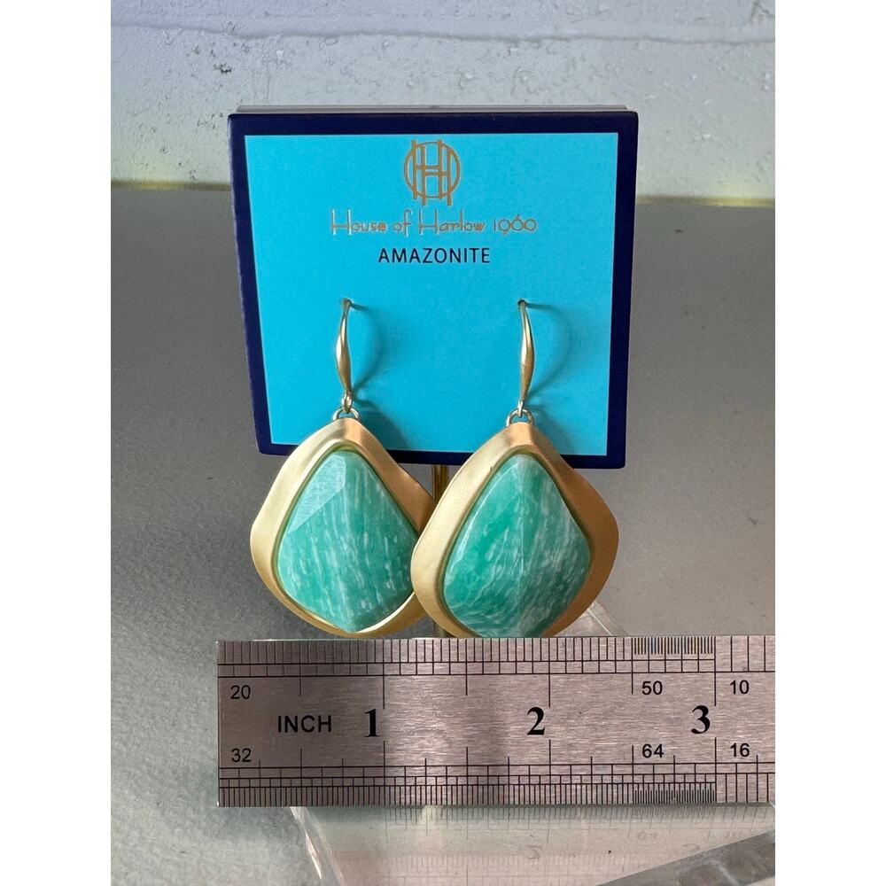 House of Harlow 1960 Amazonite Gold Tone Teardrop Dangle Earrings NWT - Picture 5 of 6